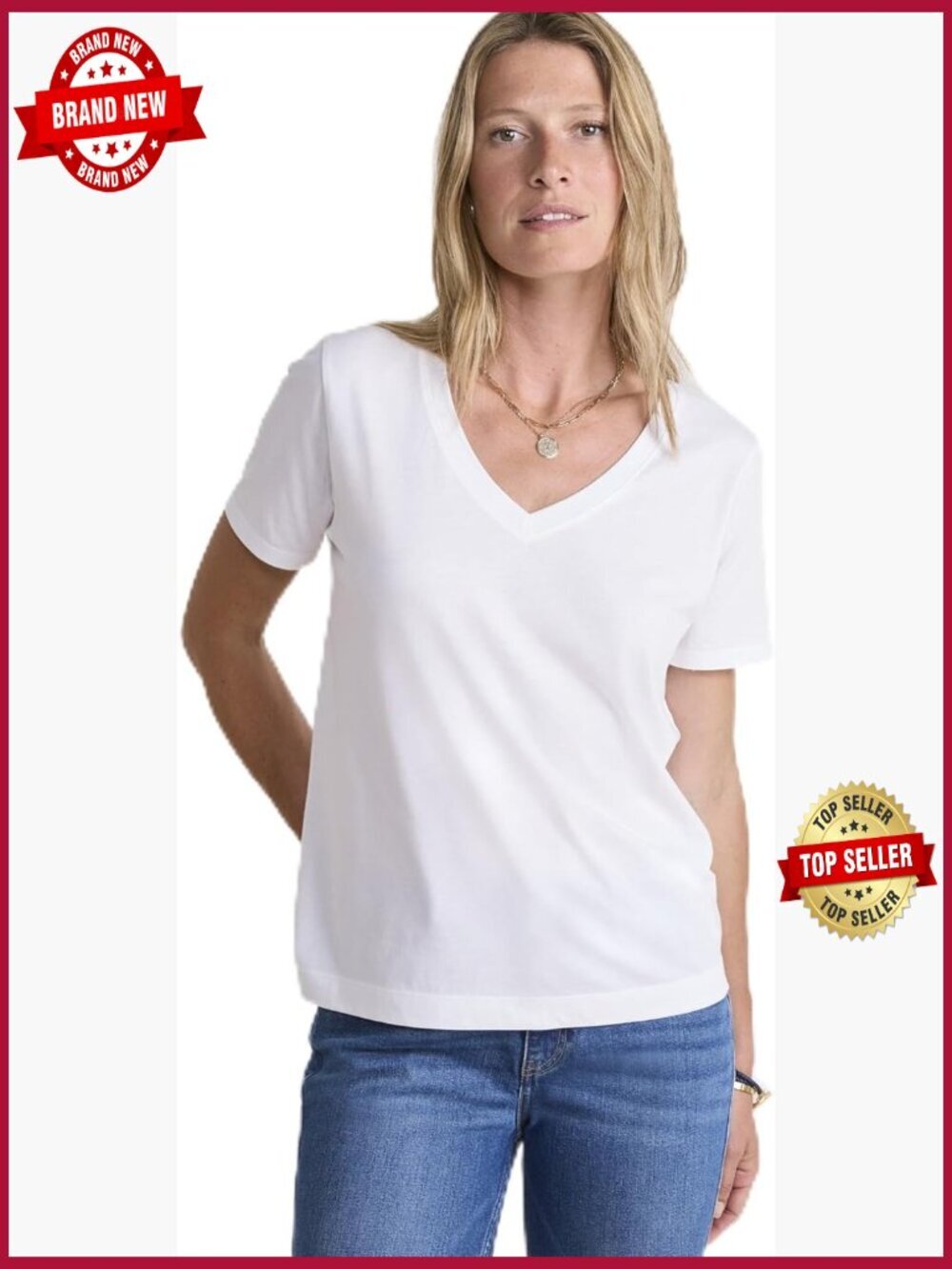 Supima Cotton V-Neck Tee with Embroidery - Women's Top